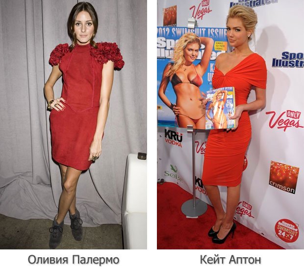 Красно-оранжевое платье выбрали Оливия Палермо и Кейт Аттон
