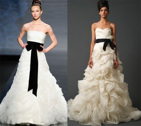 Белые свадебные платья с черным поясом