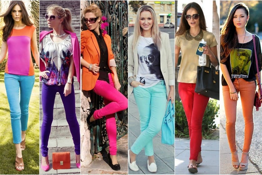 Цветные джинсы образы 