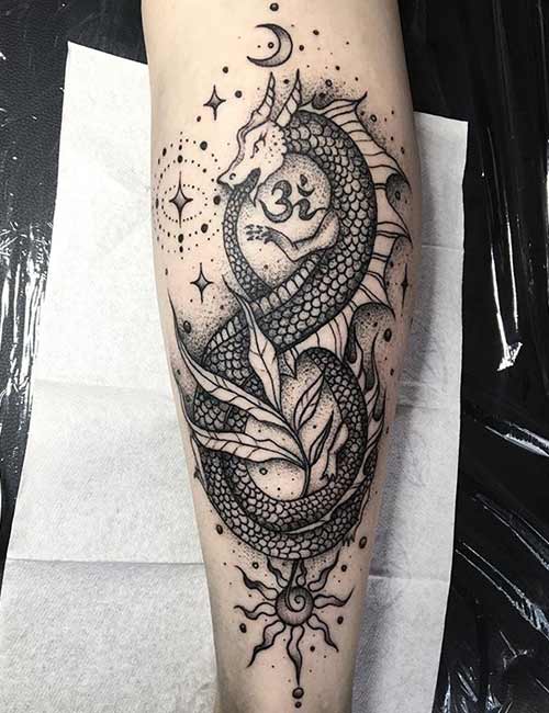 Дизайн татуировки дракона на предплечье для женщин