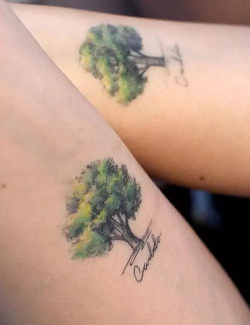 Цветная татуировка маленького дерева